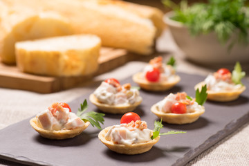canapes, appetizer with creamy Chicken salad