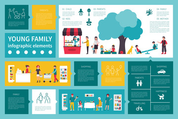 Young Family infographic flat vector illustration. Presentation Concept