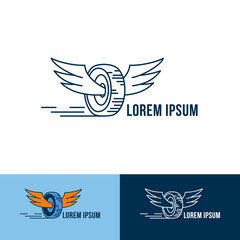 Car wheel with wings logo. Vector logo design. Three color choices.