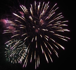 show with big colorful fireworks in the dark night