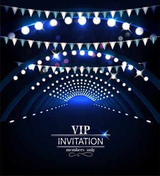 VIP Invitation card. Holiday background with stage lights