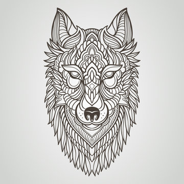 Abstract wolf hand draw