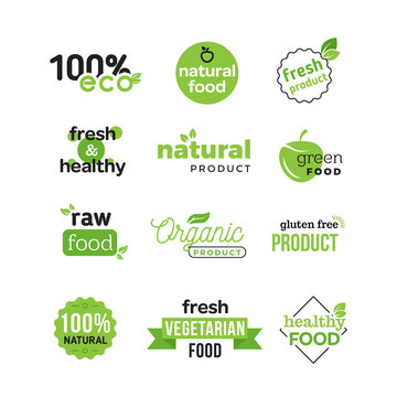 Lettering logo of vegetarian ecology fresh food. Organic and natural farm meal