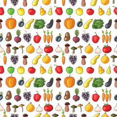 Vegetables and fruits flat pattern. Autumn harvest.