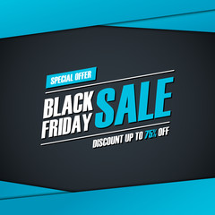 Black Friday Sale. Special offer banner, discount up to 75% off. Banner for business, promotion and advertising. Vector illustration.