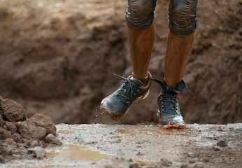 Mud race runners detail sports shoes