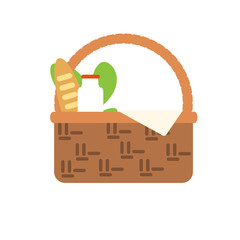 Folk basket with farm food isolated over white vector illustrati