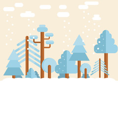 Set simple flat design trees and winter clouds vector illustrati