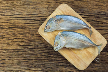 Thai mackerel fish on Chopping Wood Ready-made food 