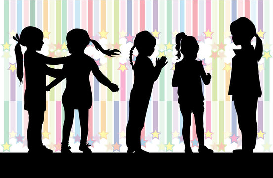 Black silhouettes of girls on a colored background.