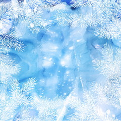 Winter background of fir branches. Christmas vector background with fir tree branches frame