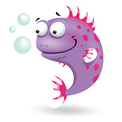 Cute comic cartoon fish character, isolated on white background. Vector clip art illustration. Game character