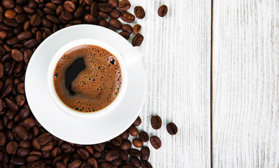 coffee cup and beans