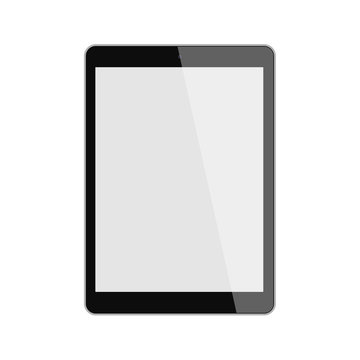 Isolated black tablet. Shiny tablet with template screen on white background.