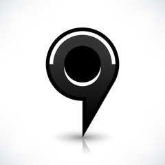 Black map pin icon flat round location sign