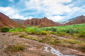 Beautiful mountain landscape in the Aeolian mountains, Kyrgyzsta