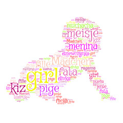 Text cloud filled by word girl in different languages. Family concept. Vector illustration.