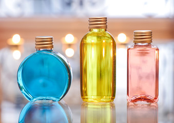 Perfume bottles Blue Red and Yellow