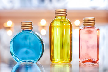 Perfume bottles Blue Red and Yellow