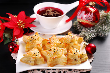 christmas red borscht with puff pastries