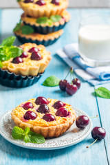 Small tarts with fresh cherries