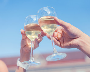 couple drinking wine in cafe