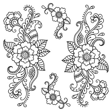 Henna tattoo flower template. Mehndi style.Decorative pattern in oriental style.
