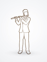 Flute player outline graphic vector.