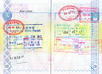 Stamps of China and Russia, permits to stay in Shanghai, Beijing