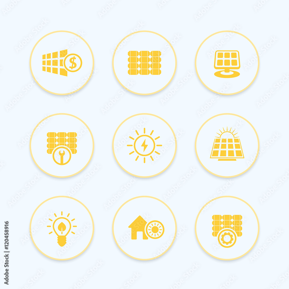 Poster Solar energy icons, green alternative energetics, solar panels maintenance