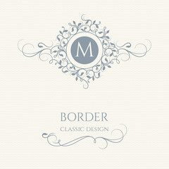 Floral monogram and border with calligraphic elements.