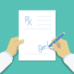 Medical prescription pad flat design style, Rx form. Medical background, template with doctor hand. Vector illustration © lightgirl