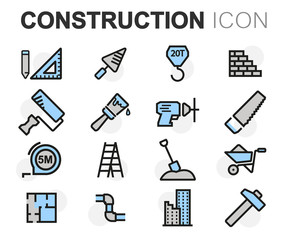 Vector flat line construction icons set