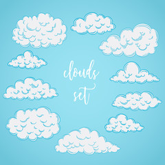 Obraz premium Collection of hand drawn clouds. Vector illustration