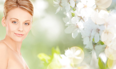 beautiful young woman face over white background