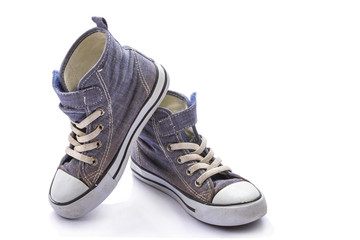 The pair of gray sneakers