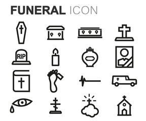 Vector black line funeral icons set
