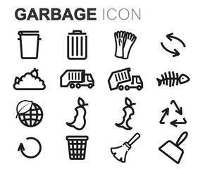 Vector black line garbage icons set