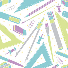 Vector seamless stationery pattern. Vector back to school illustration.

