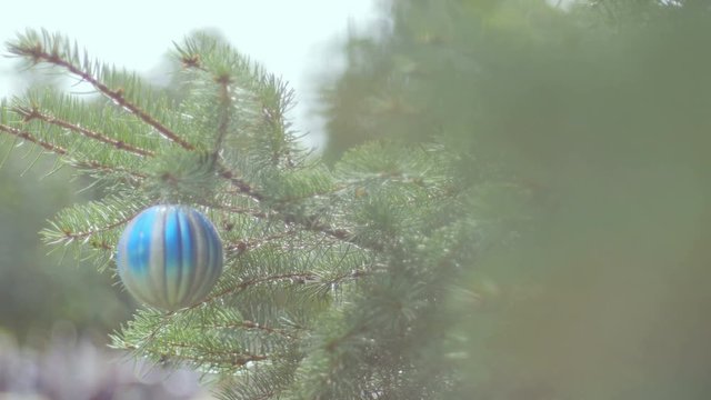 Decorated Christmas tree on blurred, sparkling and fairy background