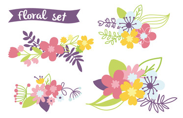 Romantic Floral hand drawn set. Vector illustration with frames. Wedding design
