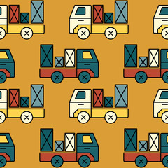 Seamless toy truck pattern with parcel.