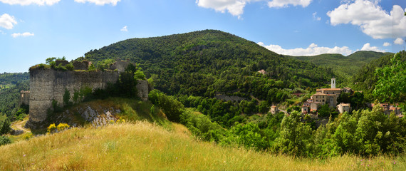 Ancient village in Italy - Ruins of Rocca Guidonesca and small town  Rocchette 