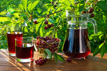 cherry juice in carafe and glass
