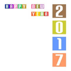 New Year Greetings for 2017 with colored inscription Happy New Year 2017 in colorful squares on edge on a white background