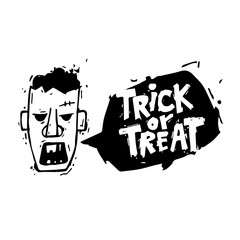 Happy halloween poster, banner, fly-er. Character. Black on white. Lettering. Halloween party. Flat design vector illustration.