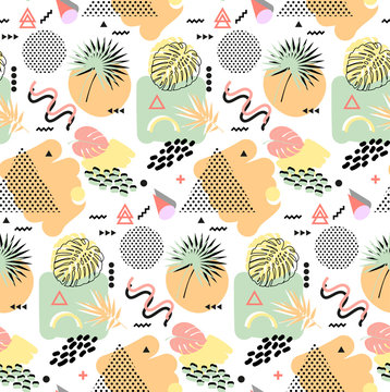 Retro vintage 80s or 90s fashion style. Memphis seamless pattern. Trendy geometric elements. Modern abstract design. Good for textile fabric. Vector illustration.