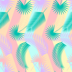 Fototapeta na wymiar Beautiful seamless tropical jungle floral pattern background with palm leaves. Vector illustration.