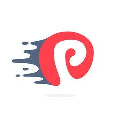 Letter P logo with fast speed water, fire, energy lines.