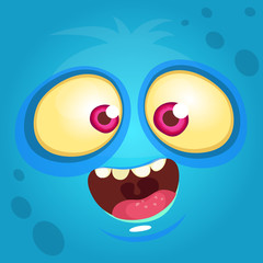Cartoon monster face. Vector Halloween blue monster avatar
